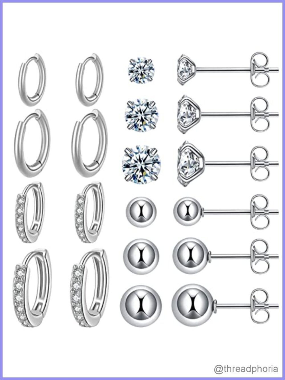 316L Surgical Steel Huggie Hoop CZ Stud Earrings Set for Women Hypoallergenic